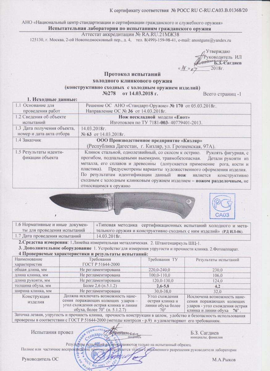 Нож Енот (полирован.) (011305)